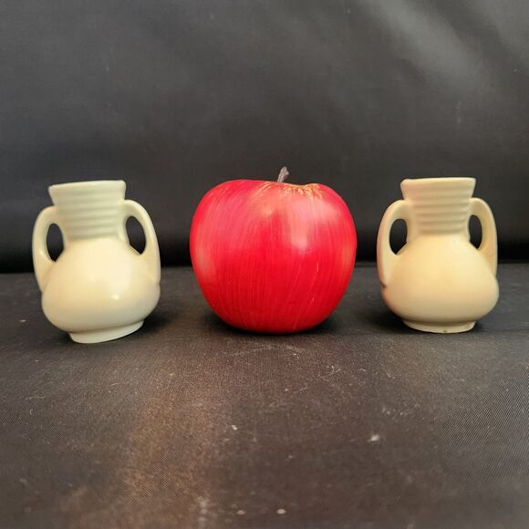 Set 2 Shawnee Pottery Vases 3" Miniature Mini Ivory Cream Jug READ USA 1940s VTG - Picture 2 of 12